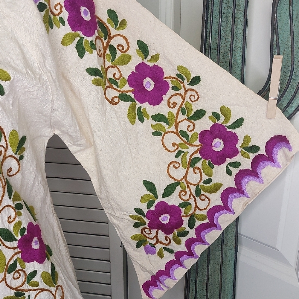 Vintage 70s Peacock Tunic, Purple, Angel Wing, Hippie, Boho - Picture 3 of 16